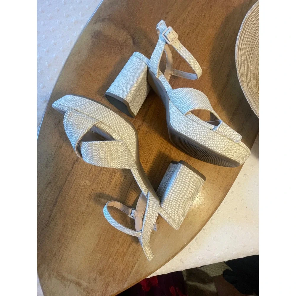 Kenneth Cole Reaction Reeva Natural Woven Platform Block Heel Sandals‎ 8.5